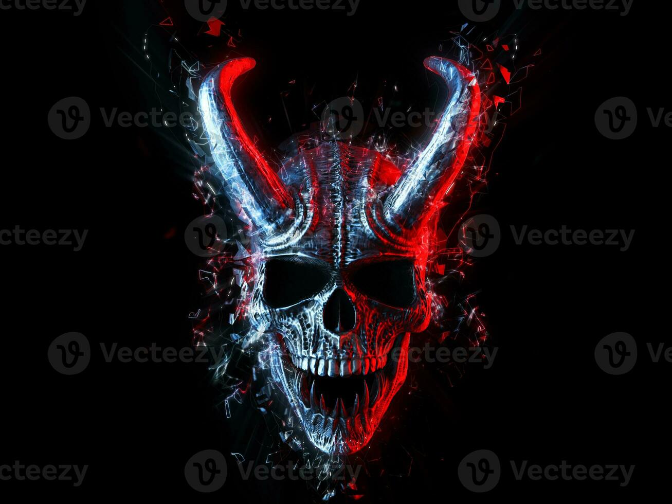 en riant démon crâne dans cyber néon style photo