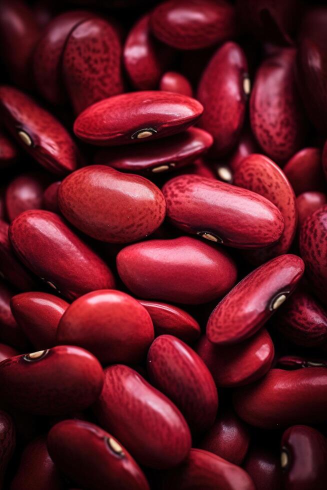 réaliste photo de une bouquet de rouge un rein haricot. Haut vue des légumes paysage. ai généré