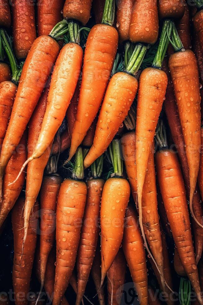 réaliste photo de une bouquet de carotte. Haut vue des légumes paysage. ai généré