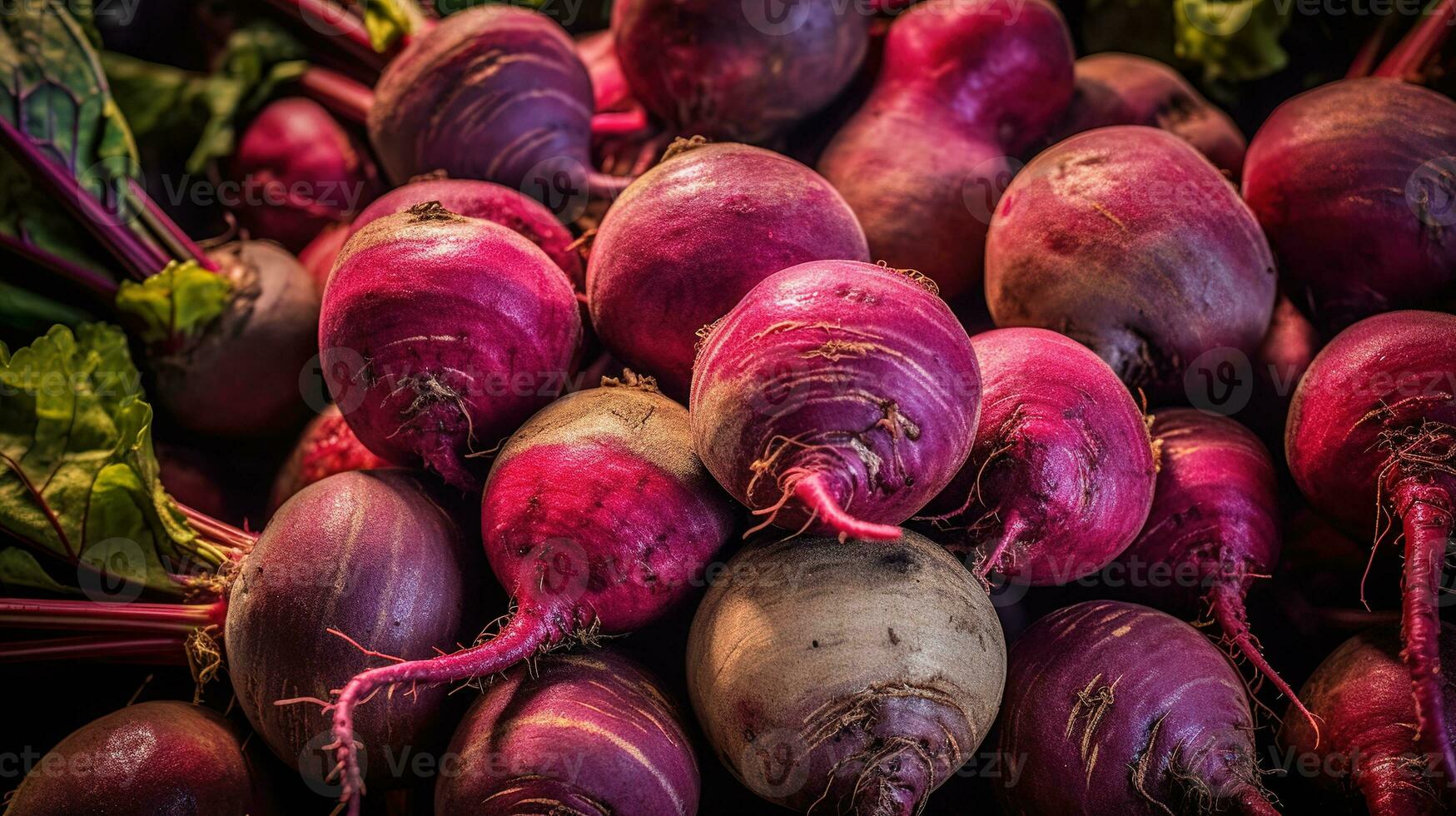 réaliste photo de une bouquet de betterave. Haut vue des légumes paysage. ai généré