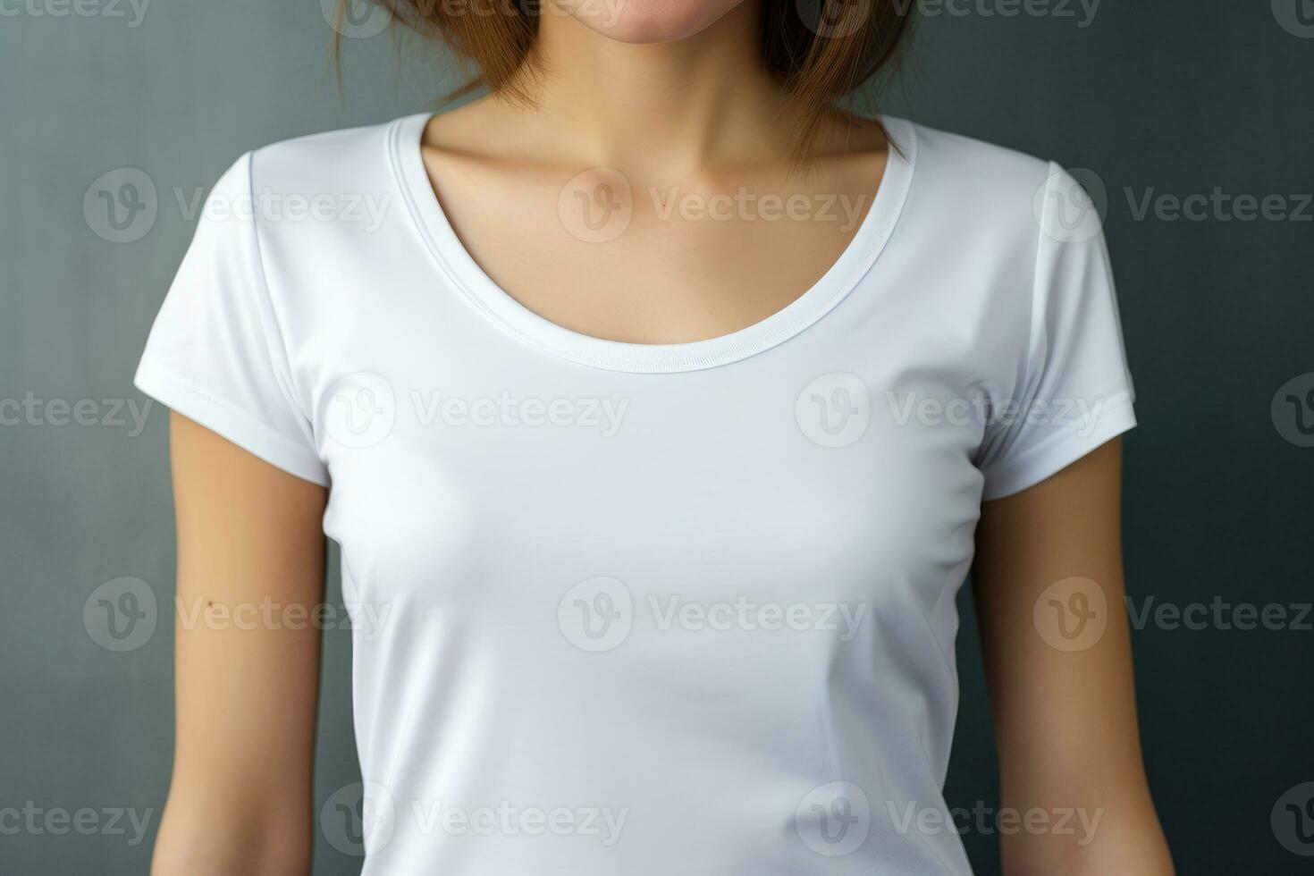 une fille dans une blanc T-shirt, une endroit pour texte. ai généré photo