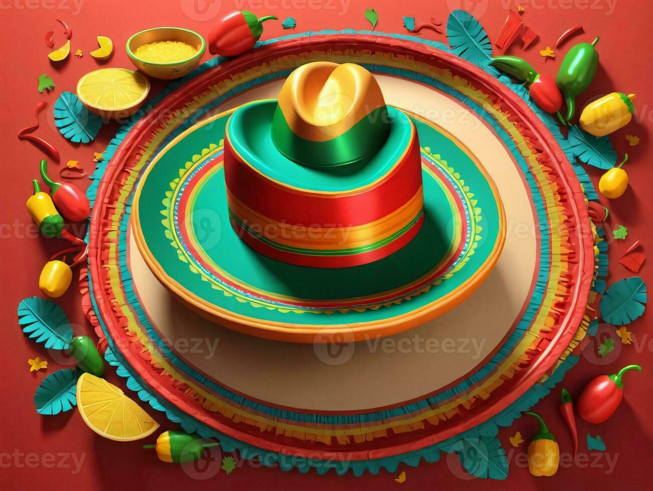 une coloré chapeau sur une assiette avec fruit et feuilles. ai généré photo