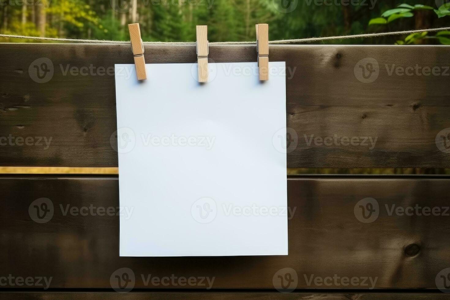 disposition de une blanc feuille pour un un d avec une corde sur une en bois arrière-plan.. ai généré photo