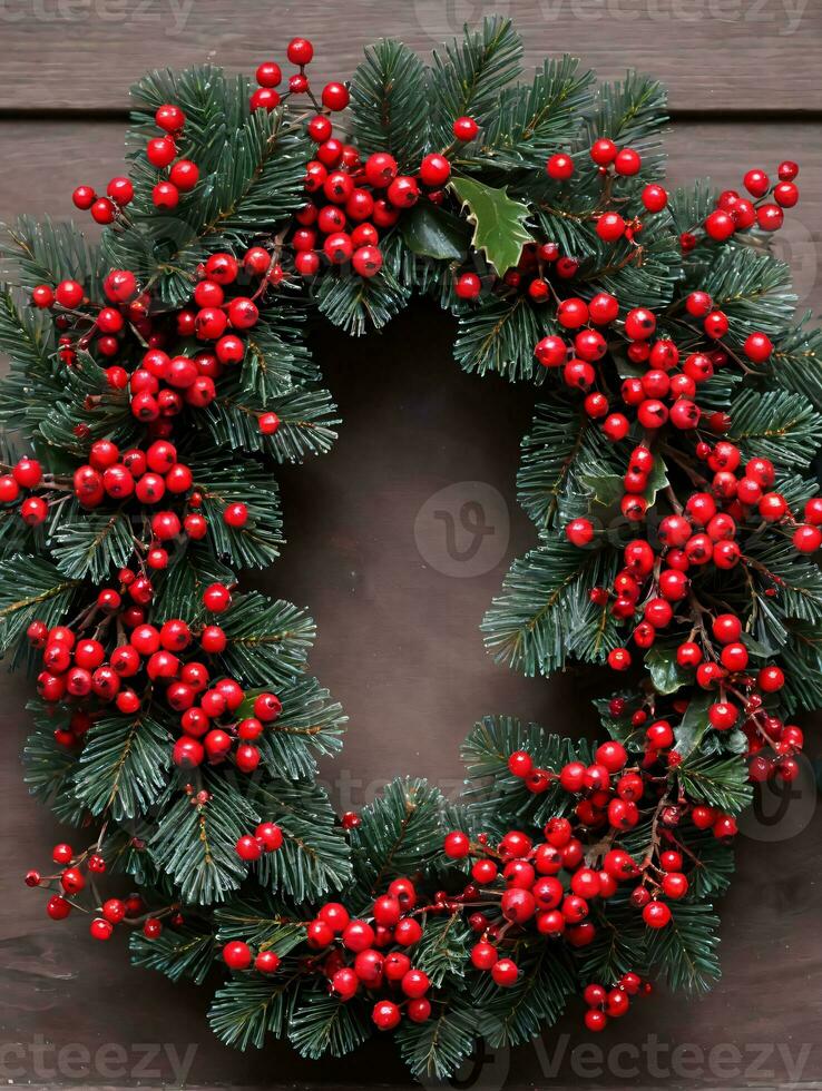 photo de Noël couronne avec rouge baies. ai généré