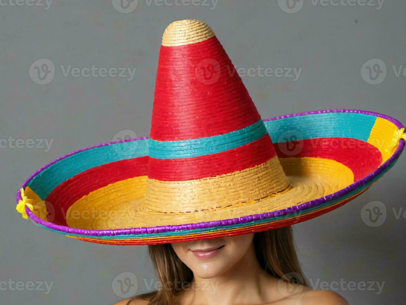 une femme portant une coloré mexicain chapeau. ai généré photo