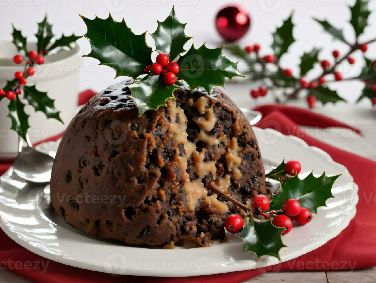 une assiette avec une Noël pudding sur il. ai généré photo