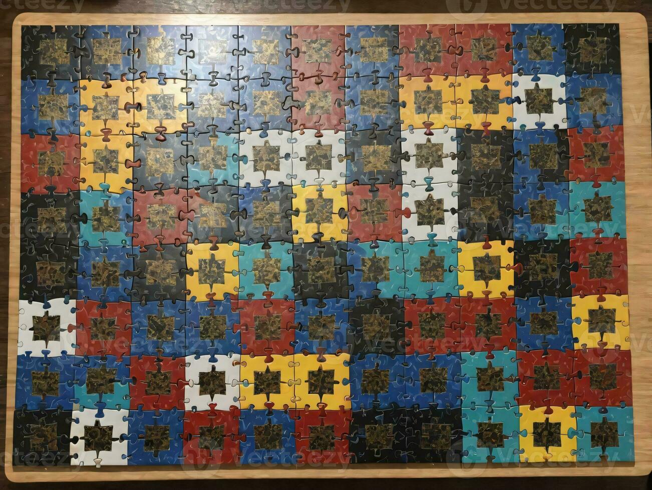 une puzzle avec une variété de différent coloré pièces. ai généré photo