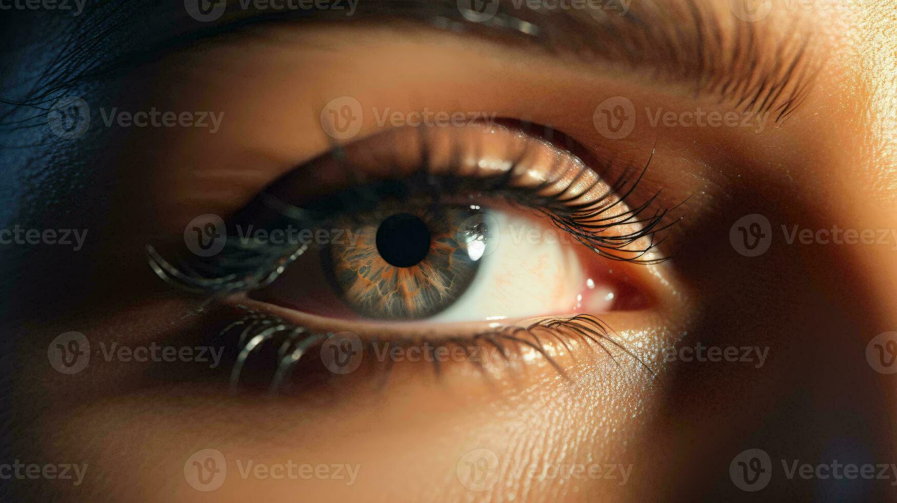 une étourdissant bleu œil dans extrême fermer ai généré photo