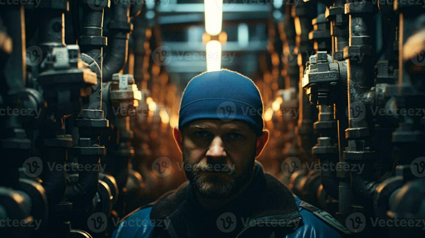 une homme dans une bleu chapeau et veste ai généré photo