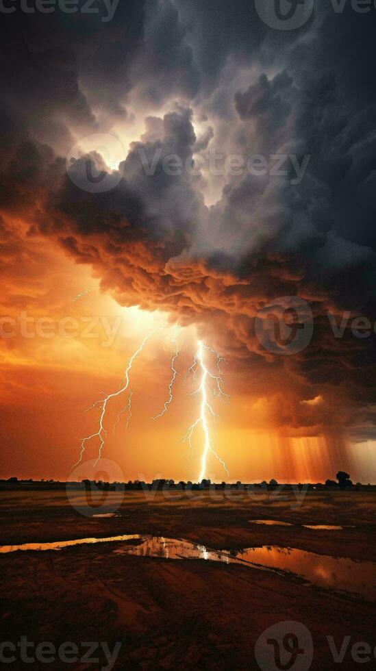 une spectaculaire foudre boulon frappant une grand nuage dans le ciel ai généré photo