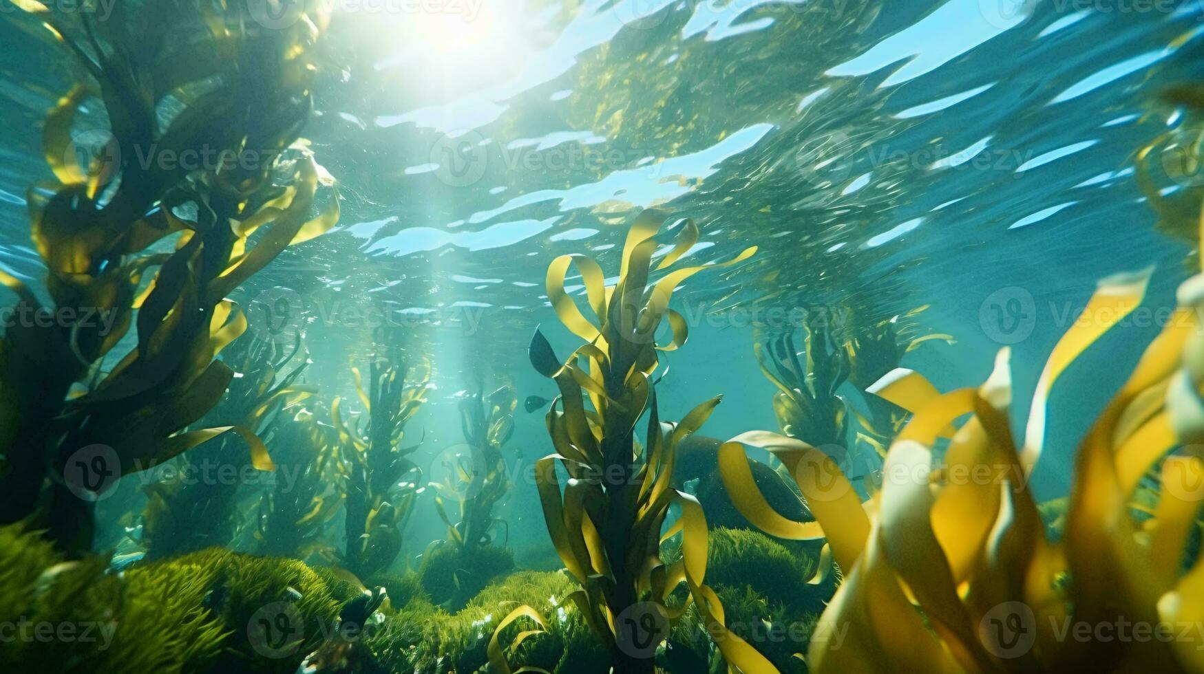 algue dansant dans le lumière du soleil sous-marin ai généré photo