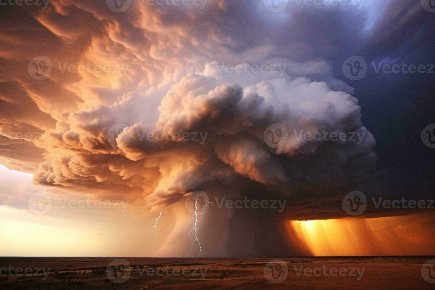 une spectaculaire foudre boulon éclairant une foncé orage nuage ai généré photo