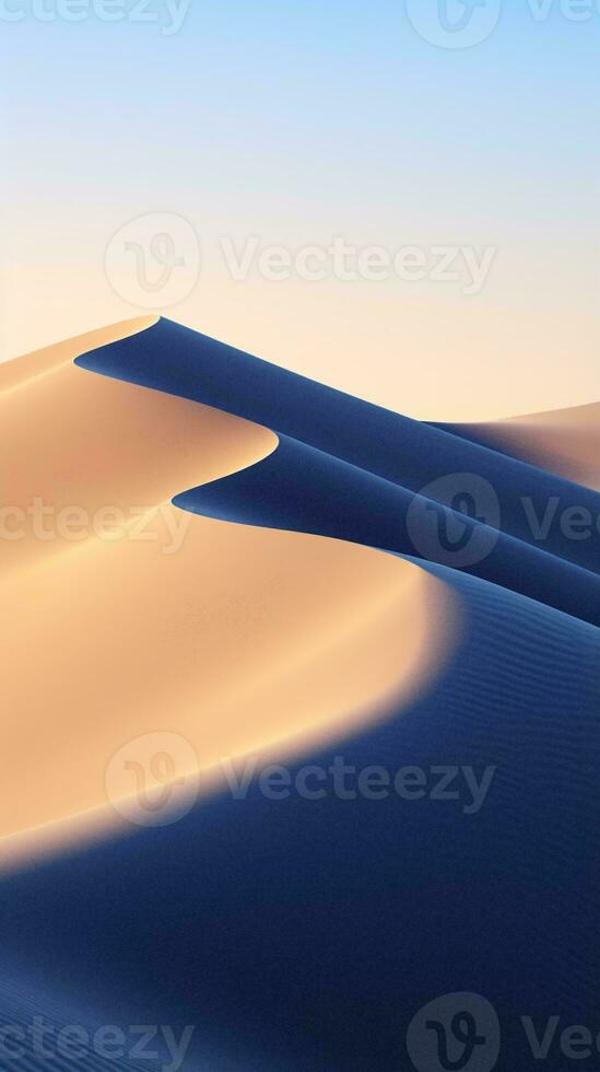 une étourdissant désert paysage avec majestueux le sable dunes et une vibrant bleu ciel ai généré photo