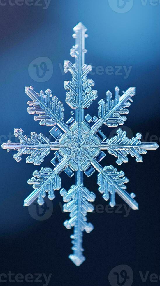 une délicat flocon de neige sur une vibrant bleu toile de fond ai généré photo