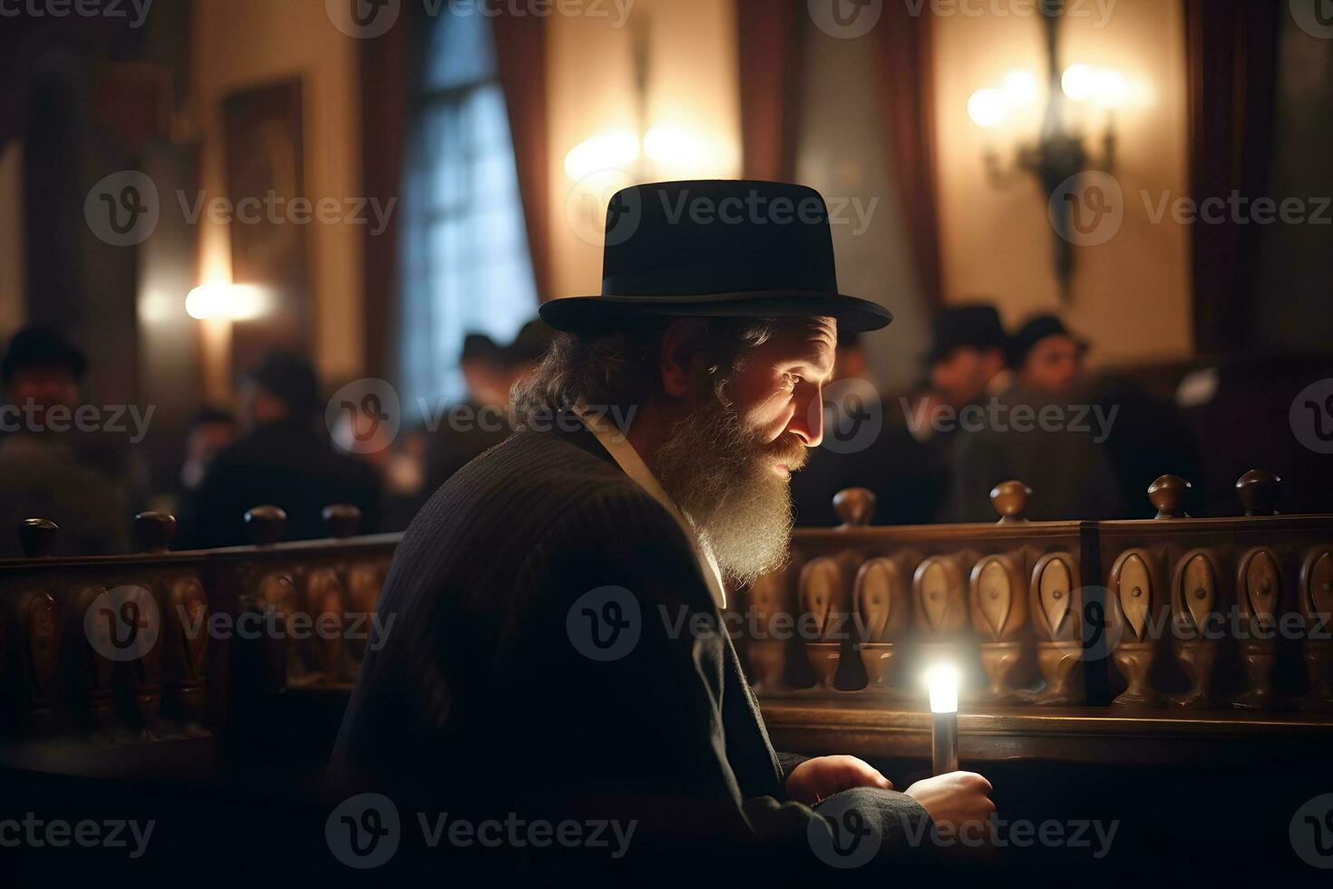 orthodoxe Juif lit prières dans le temple. neural réseau ai généré photo