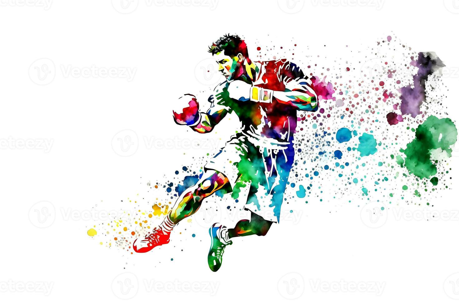 sportif homme pendant boxe avec aquarelle éclaboussure, autocollant. neural réseau ai généré photo