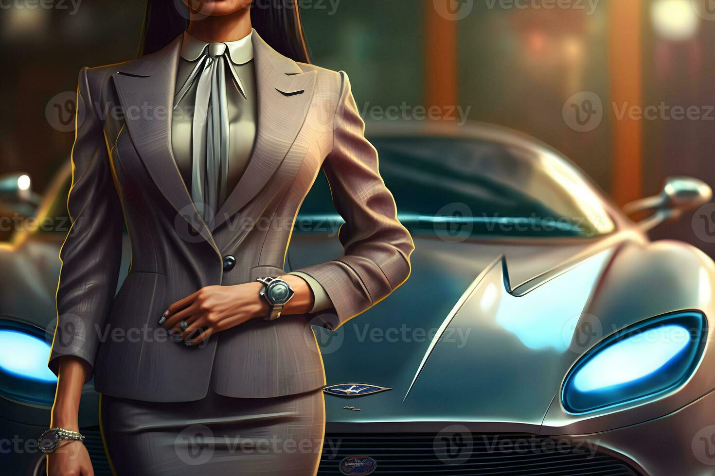 Jeune femme d'affaires avec une auto. neural réseau ai généré photo