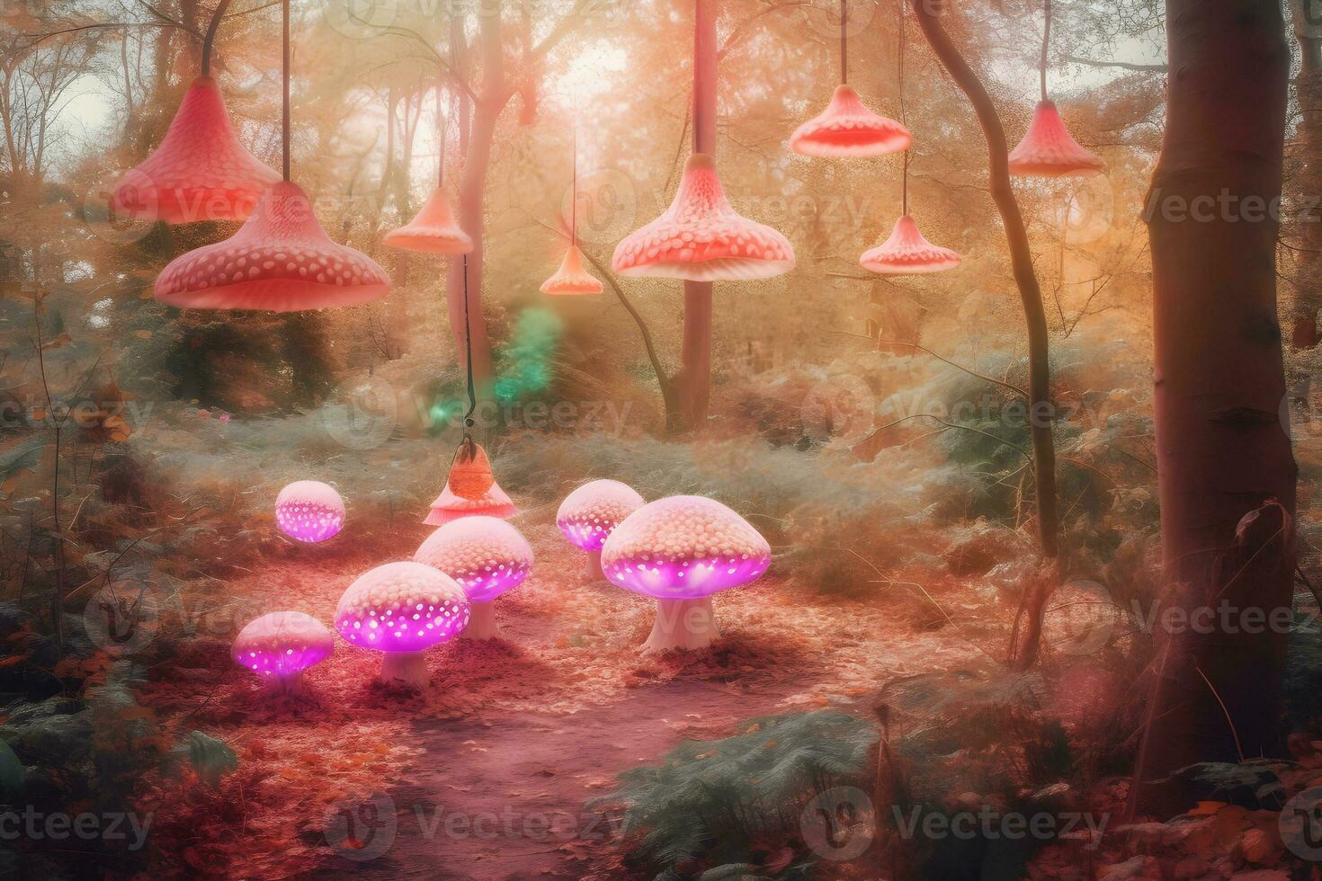 fantastique monde de champignons. neural réseau ai généré photo