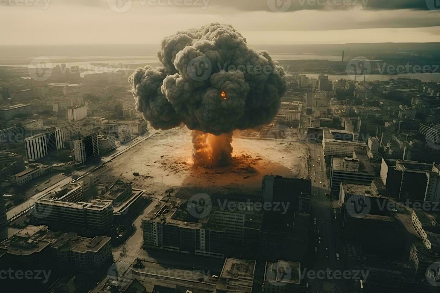 nucléaire explosion dans le ville. neural réseau ai généré photo