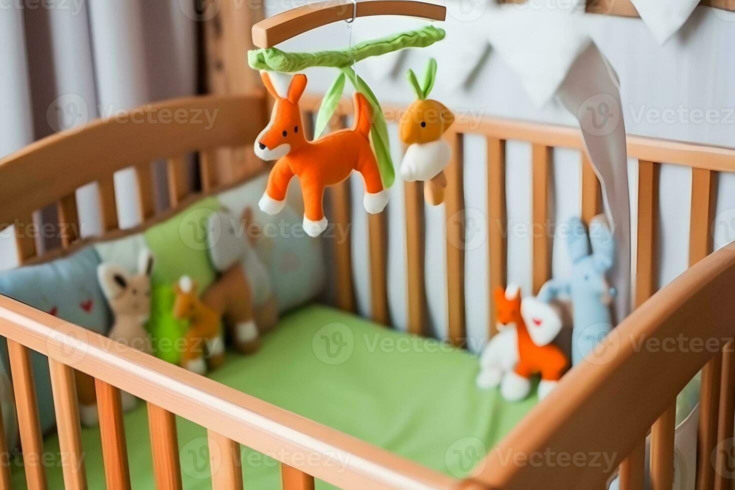 lit de bébé jouet bébé mobile avec peluche animaux. neural réseau