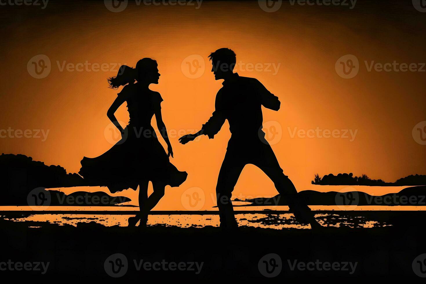 silhouette de dansant couple dans Halloween style. neural réseau ai généré photo