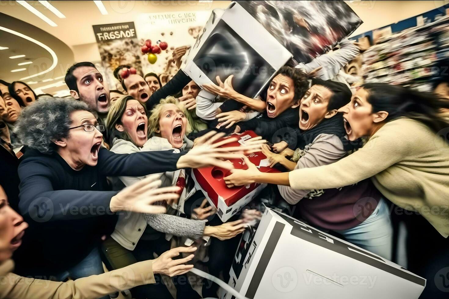 foule de gens sur noir Vendredi combat pour promotionnel marchandises. neural réseau ai généré photo