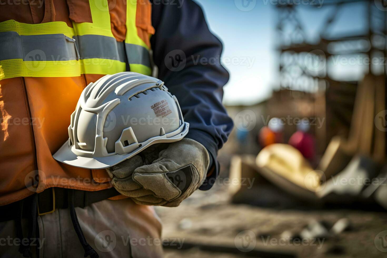 construction ouvrier en portant une sécurité casque. neural réseau ai généré photo