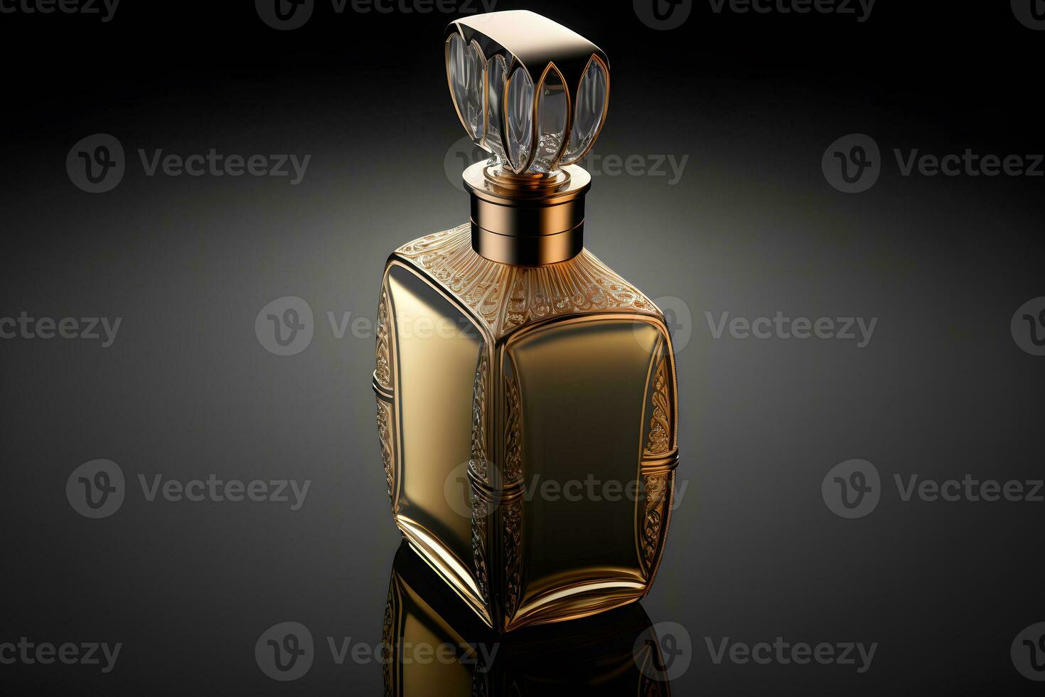 une bouteille de parfum femmes eau de parfum dans bouteille isolé sur noir. fragrance pour femmes parfum vaporisateur. neural réseau généré art photo