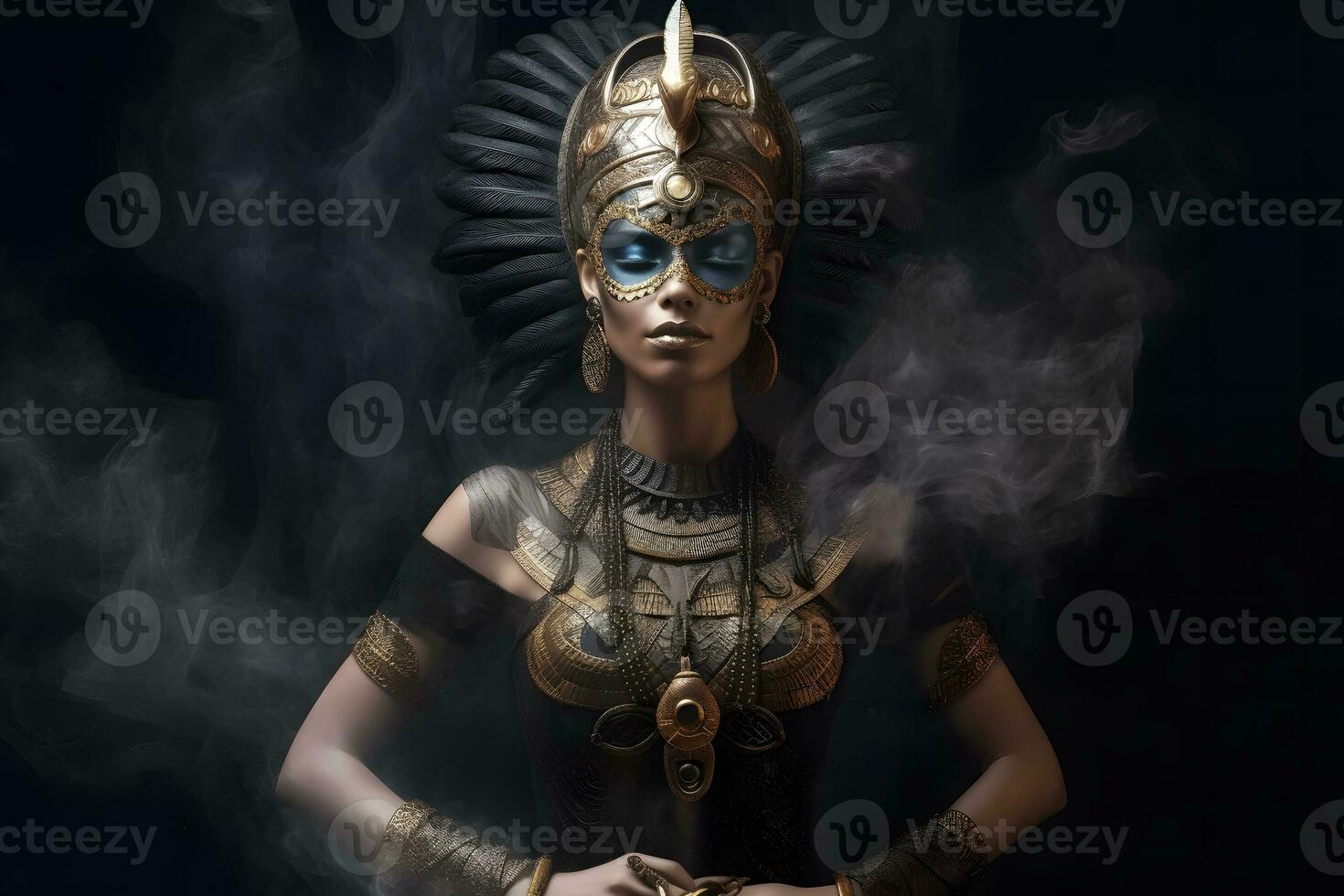 égyptien déesse sur noir Contexte. neural réseau ai généré photo