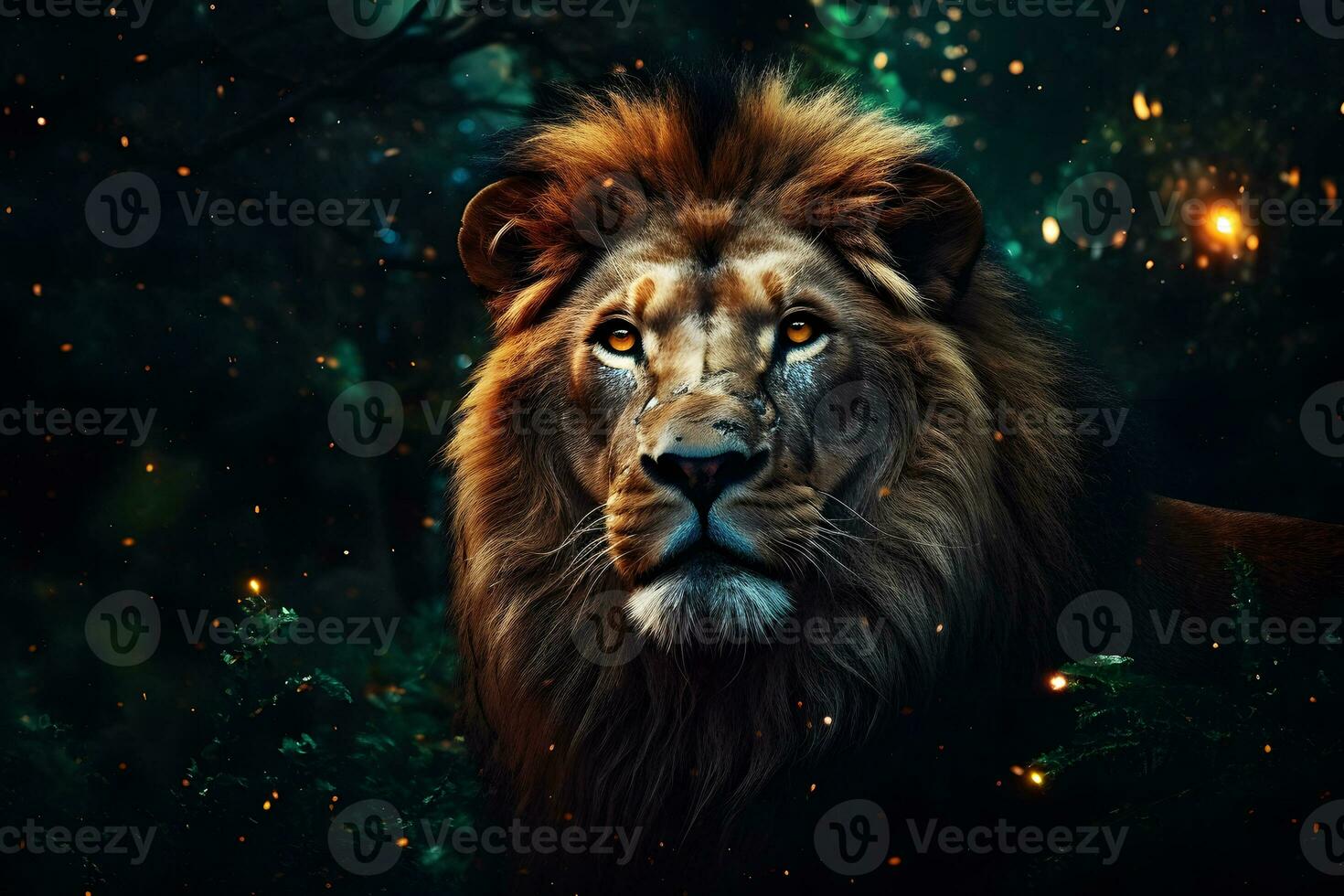 fermer de lion, panthera Leo dans de face de noir Contexte. neural réseau ai généré photo