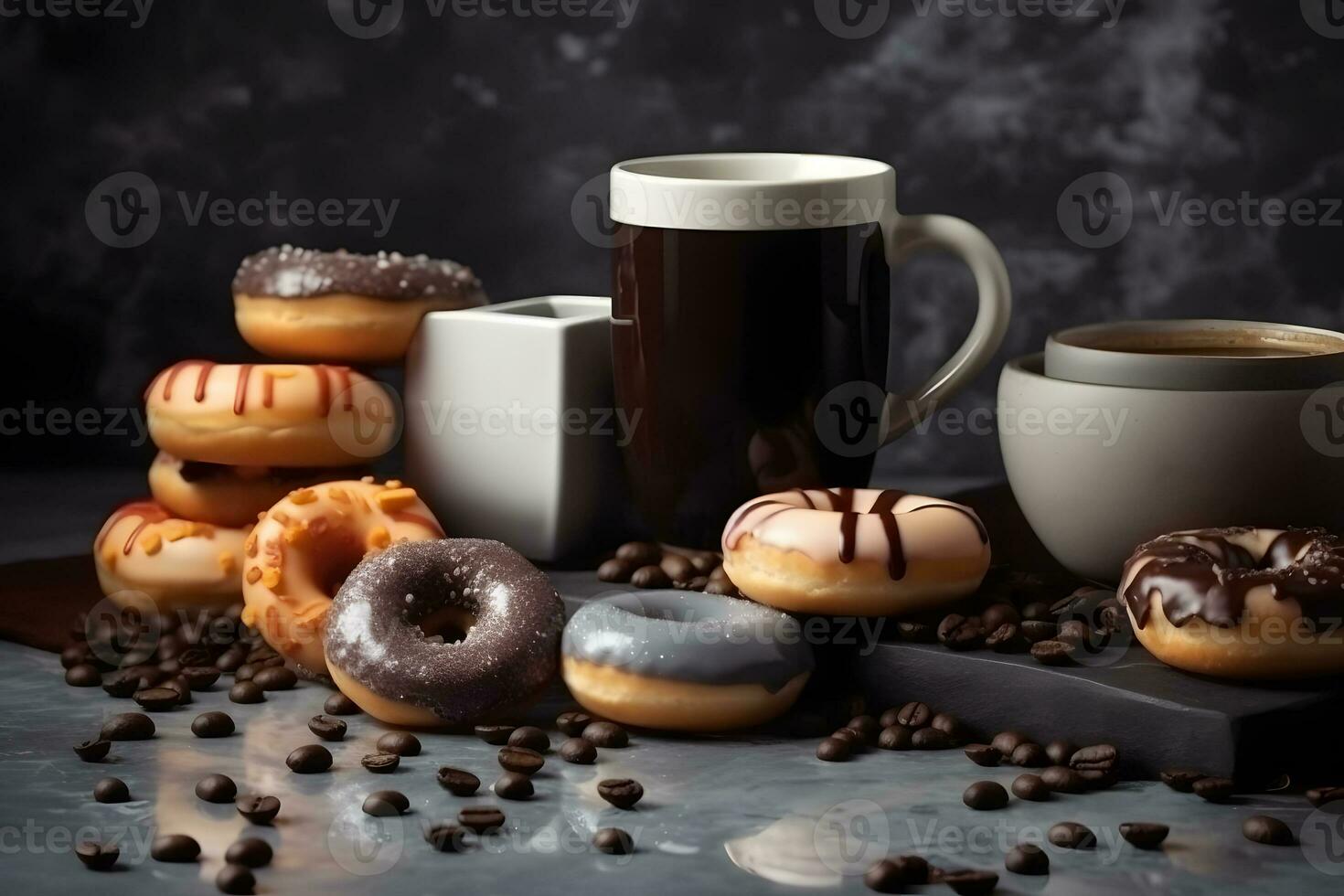 encore la vie avec café et beignets. neural réseau ai généré photo