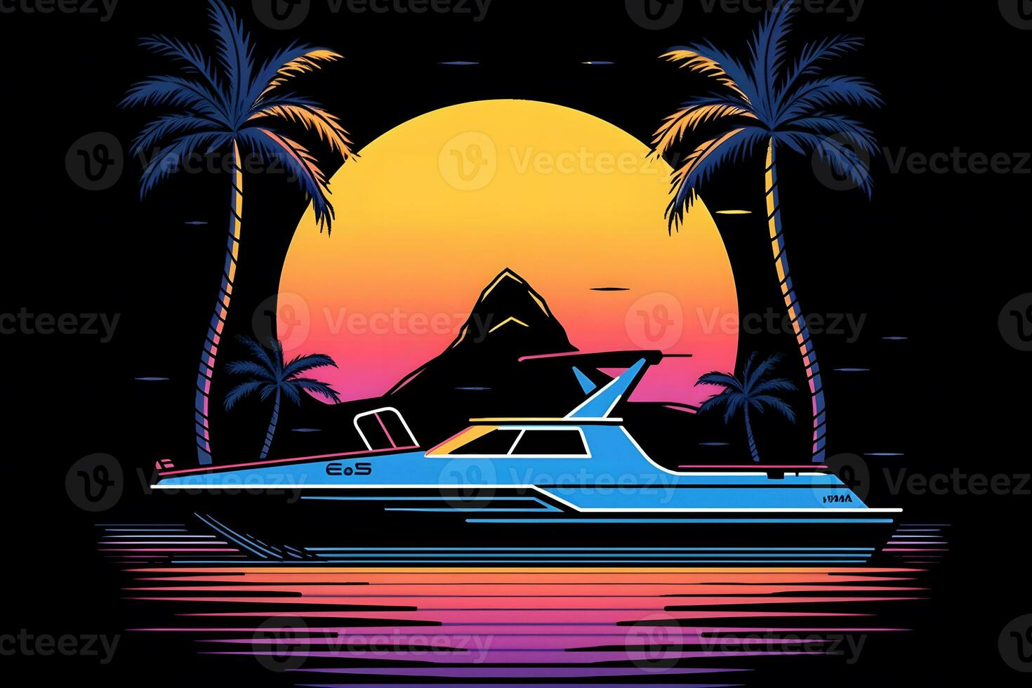 retrowave style néon yacht, futuriste synthwave. neural réseau ai généré photo