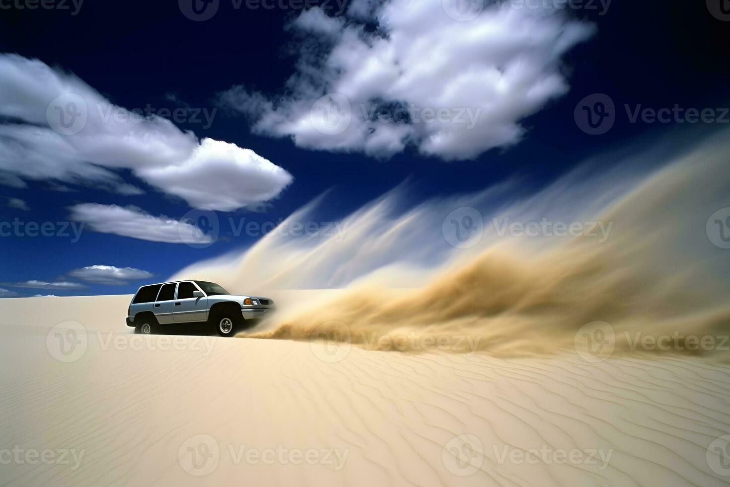 suv voiture dans dessert. neural réseau ai généré photo