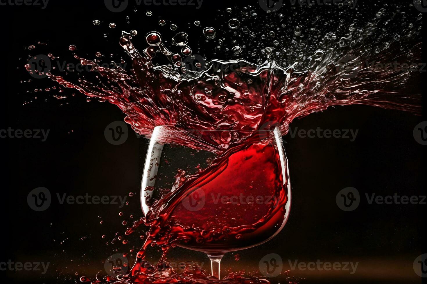 verre avec éclaboussure de rouge du vin sur noir Contexte. neural réseau généré art photo