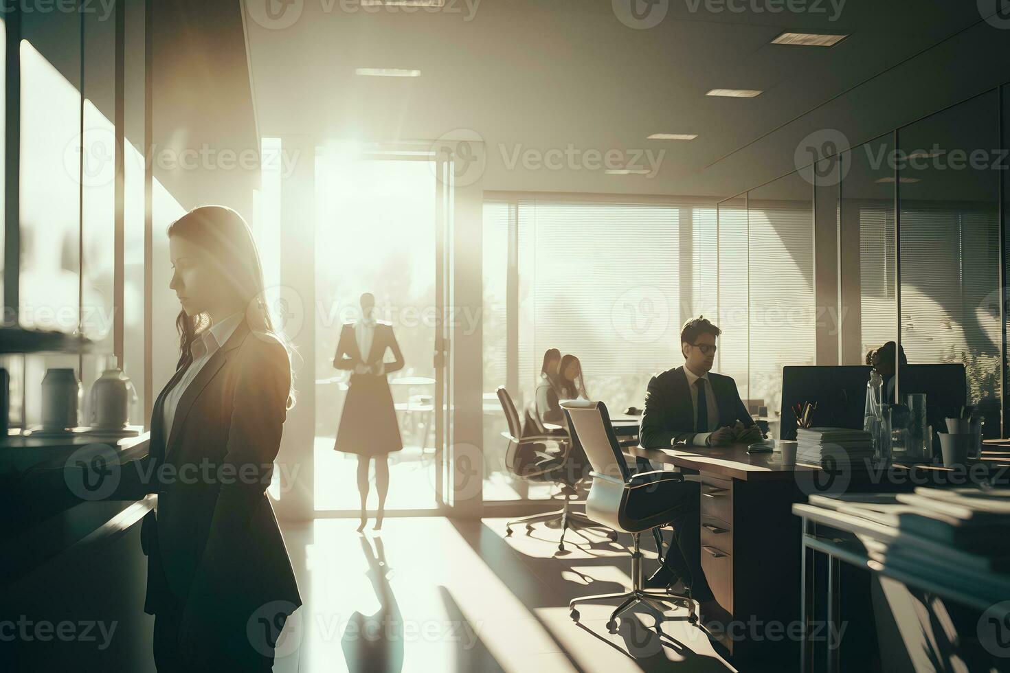 équipe à travail. groupe de Jeune affaires gens dans intelligent décontractée porter travail ensemble dans Créatif Bureau neural réseau ai généré photo