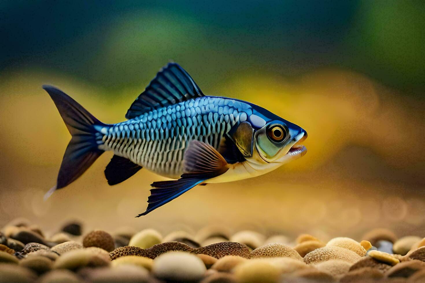 une poisson nager dans une réservoir avec gravier. généré par ai photo