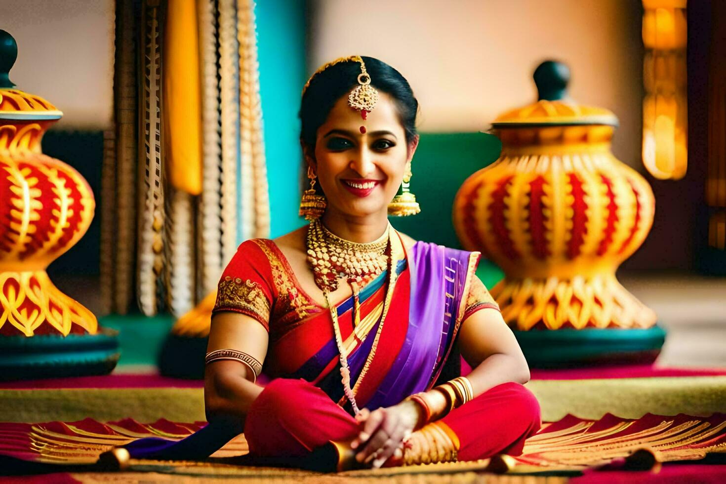 une magnifique Indien la mariée dans traditionnel tenue. généré par ai photo