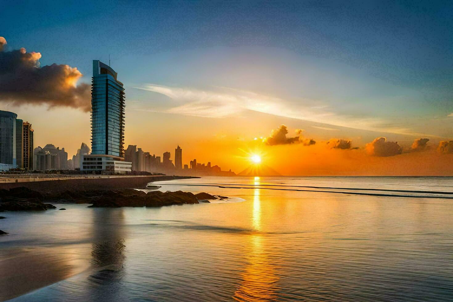 le Soleil ensembles plus de le ville horizon dans caracas, Venezuela. généré par ai photo