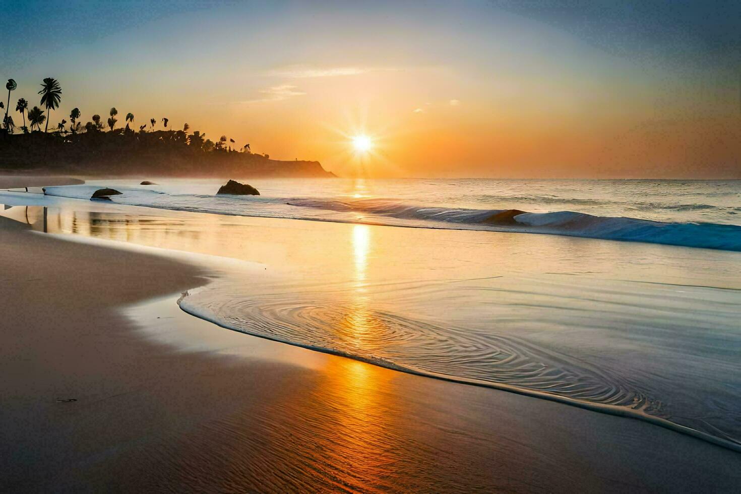 le Soleil ensembles sur le plage dans laguna plage. généré par ai photo