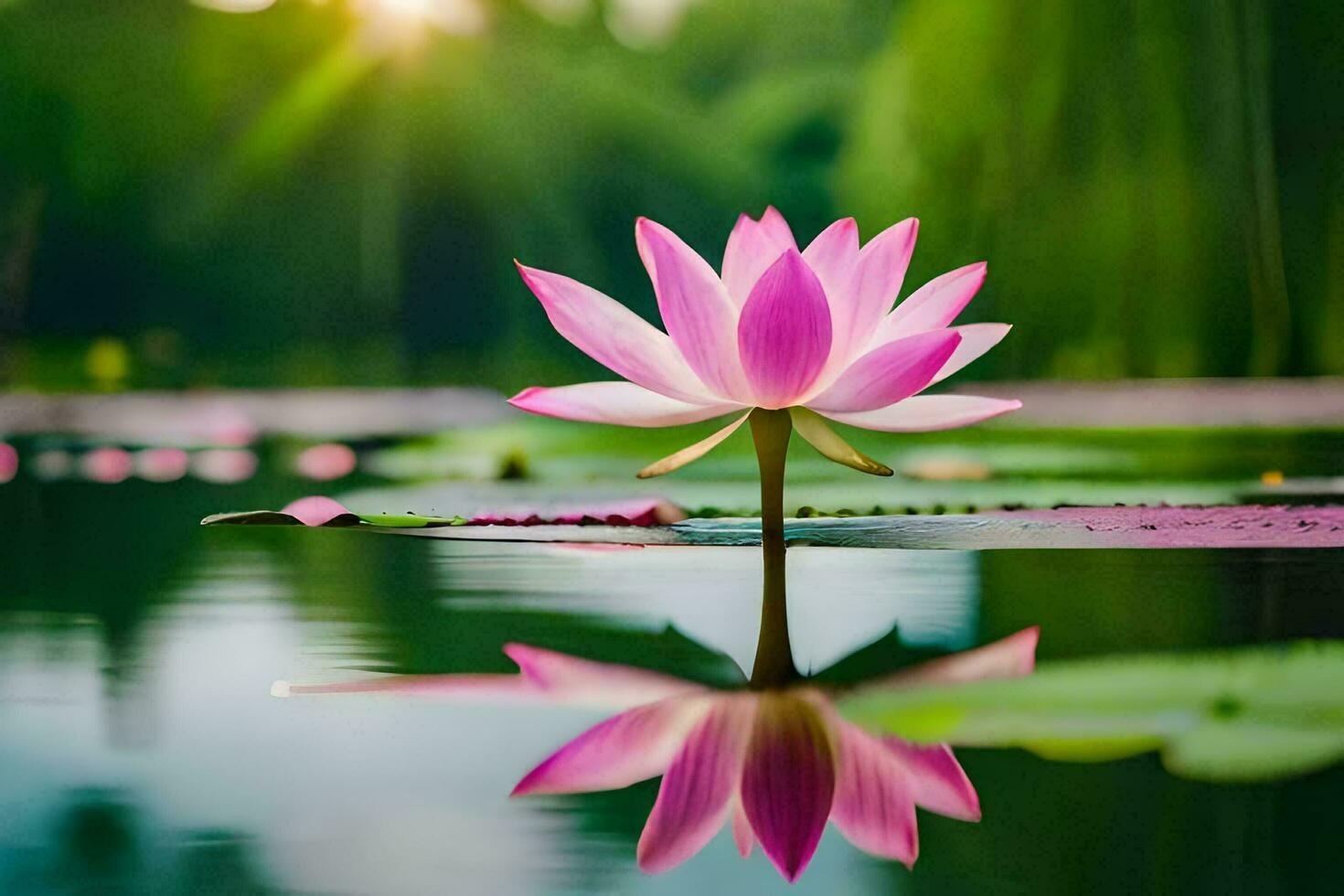 lotus fleur dans le l'eau avec lotus feuille réflexion. généré par ai photo