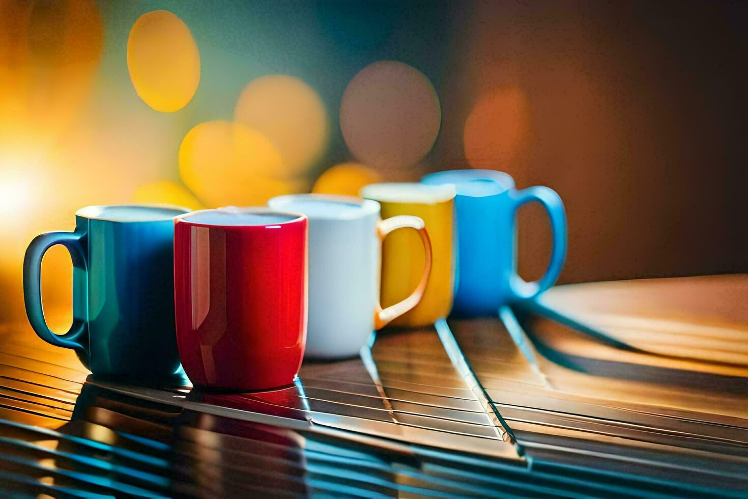 coloré café tasses sur une tableau. généré par ai photo