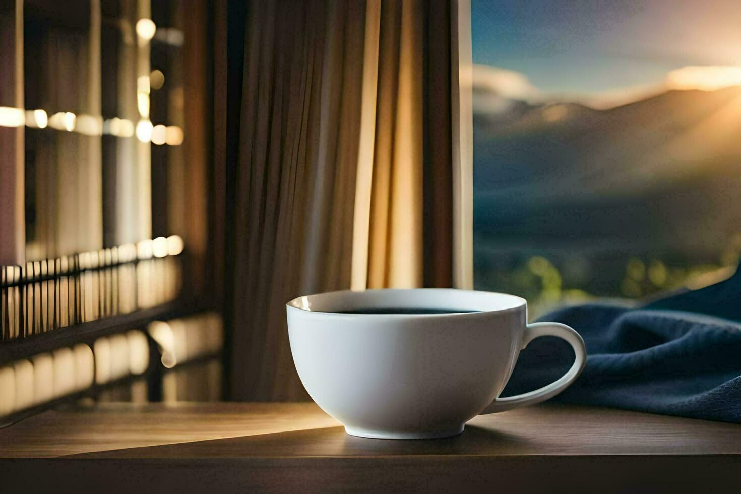 café tasse sur le fenêtre seuil. généré par ai photo