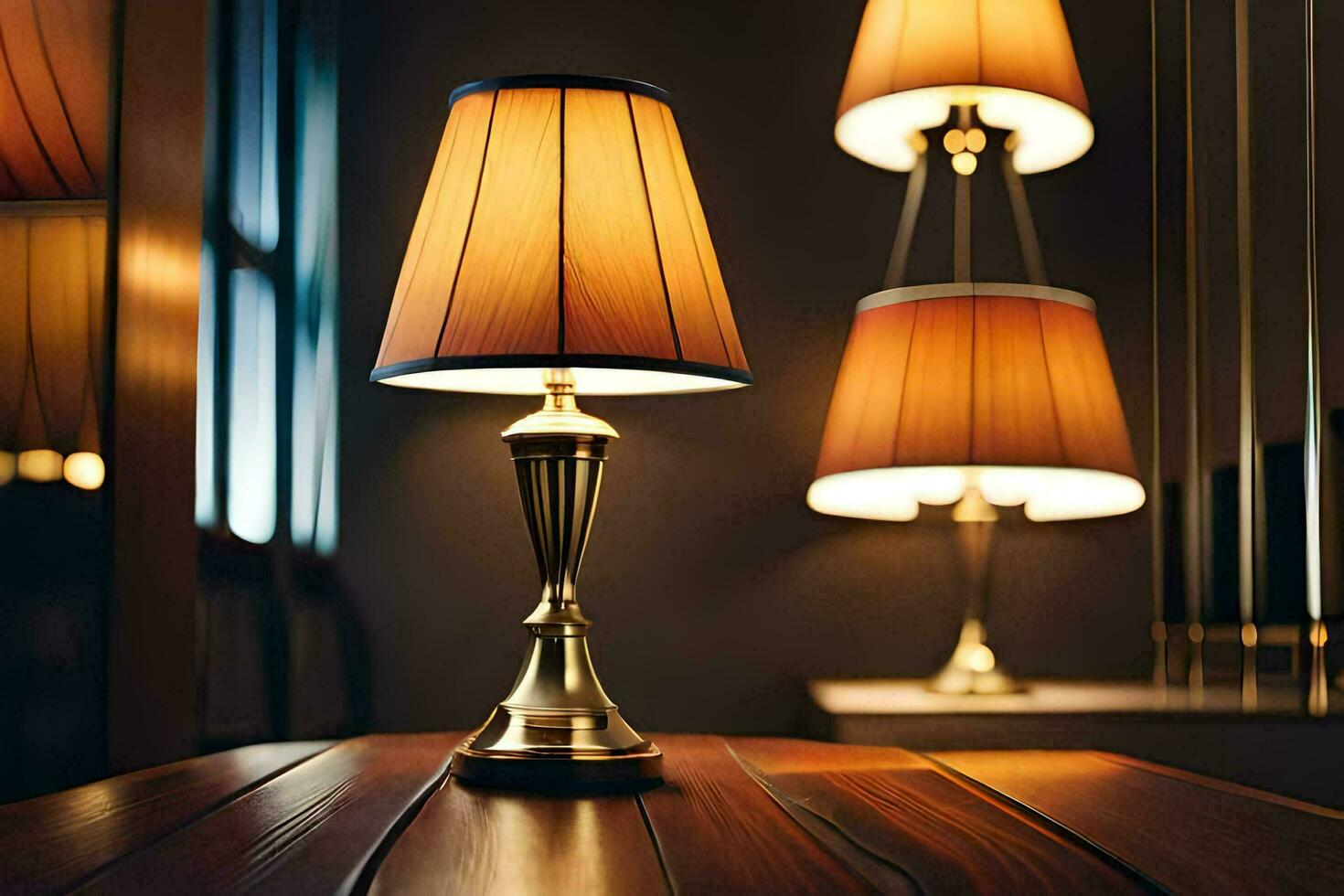 une table lampe avec une abat-jour sur il. généré par ai photo