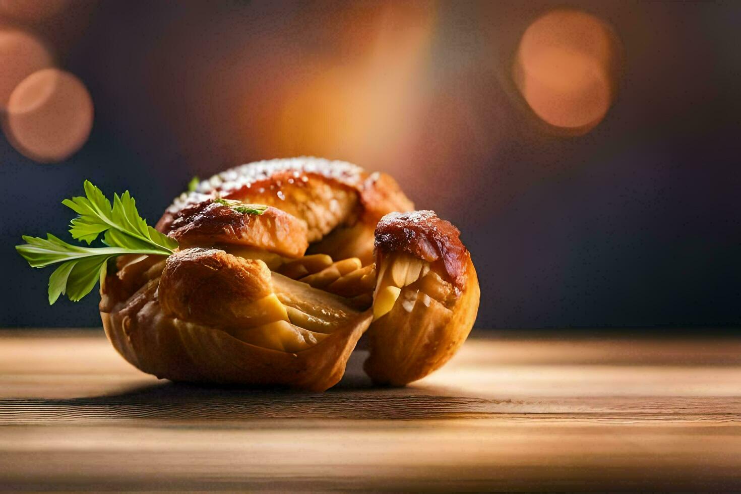 une pièce de pain avec persil sur Haut. généré par ai photo