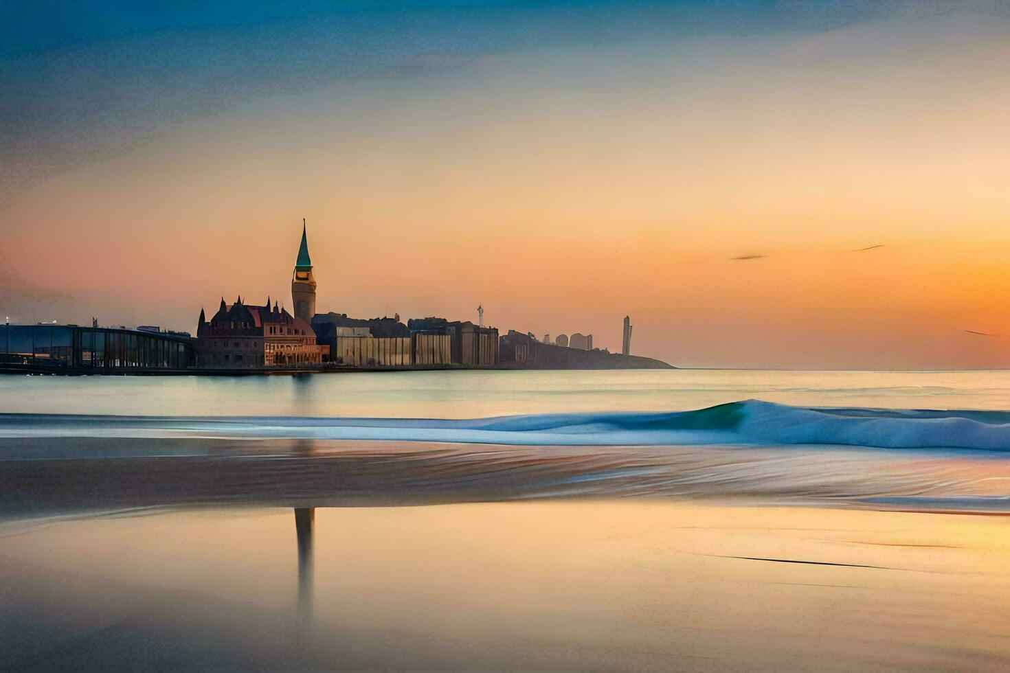 le Soleil ensembles plus de le ville de venise. généré par ai photo