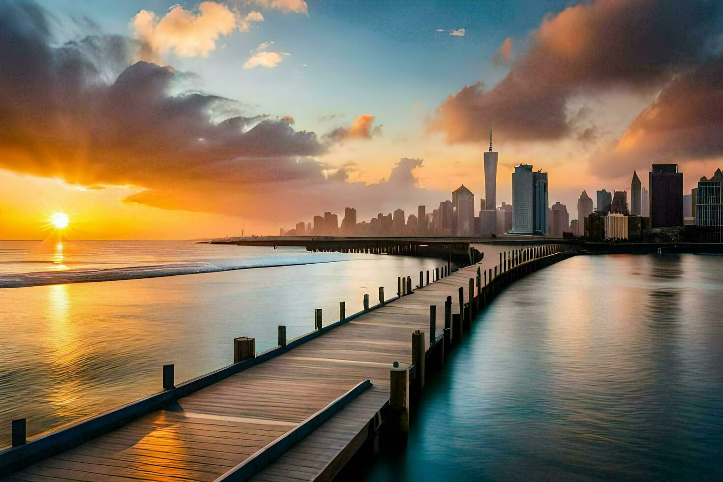 le Soleil ensembles plus de le ville horizon dans Dubai. généré par ai photo