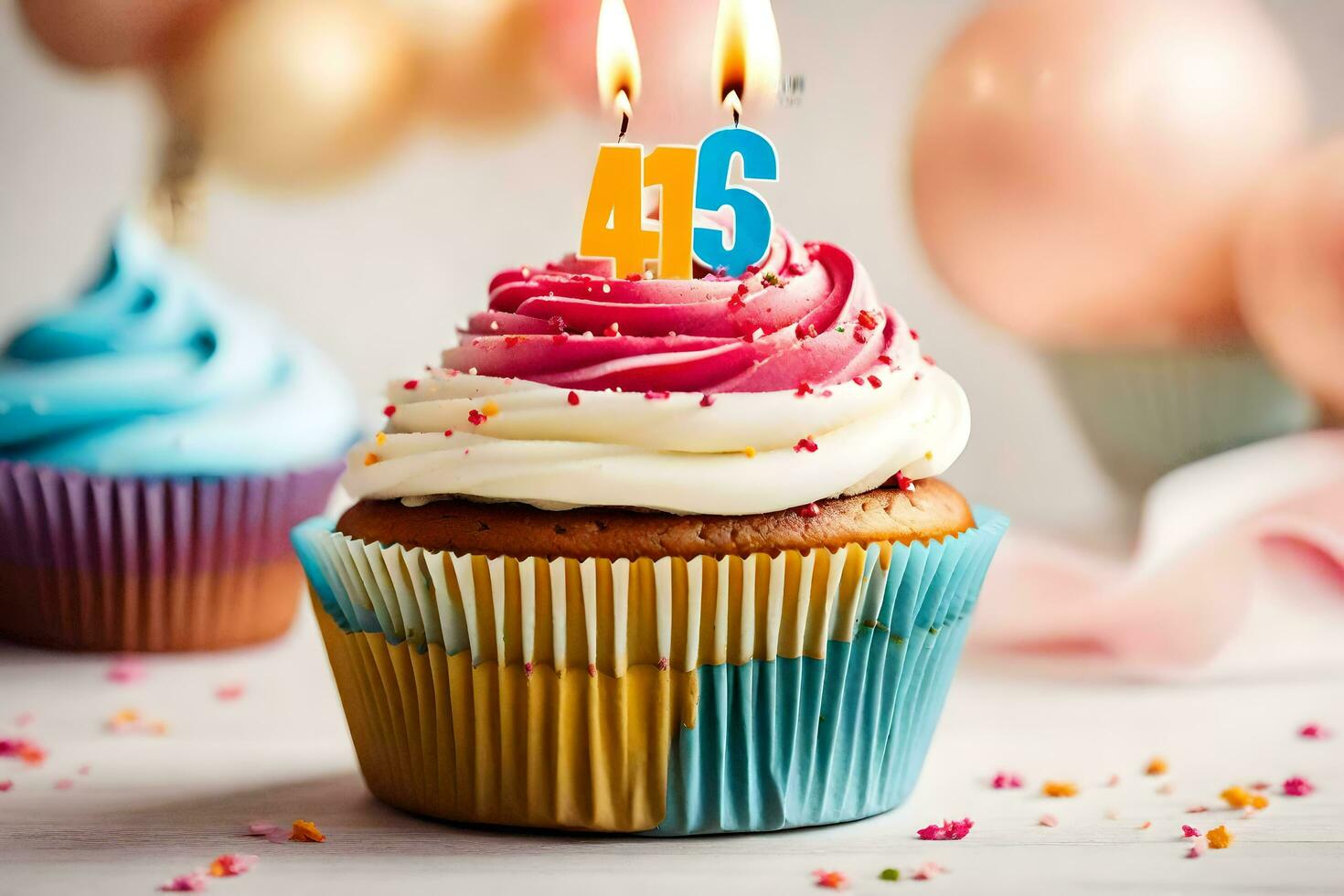 une petit gâteau avec une bougie cette lit 45. généré par ai photo