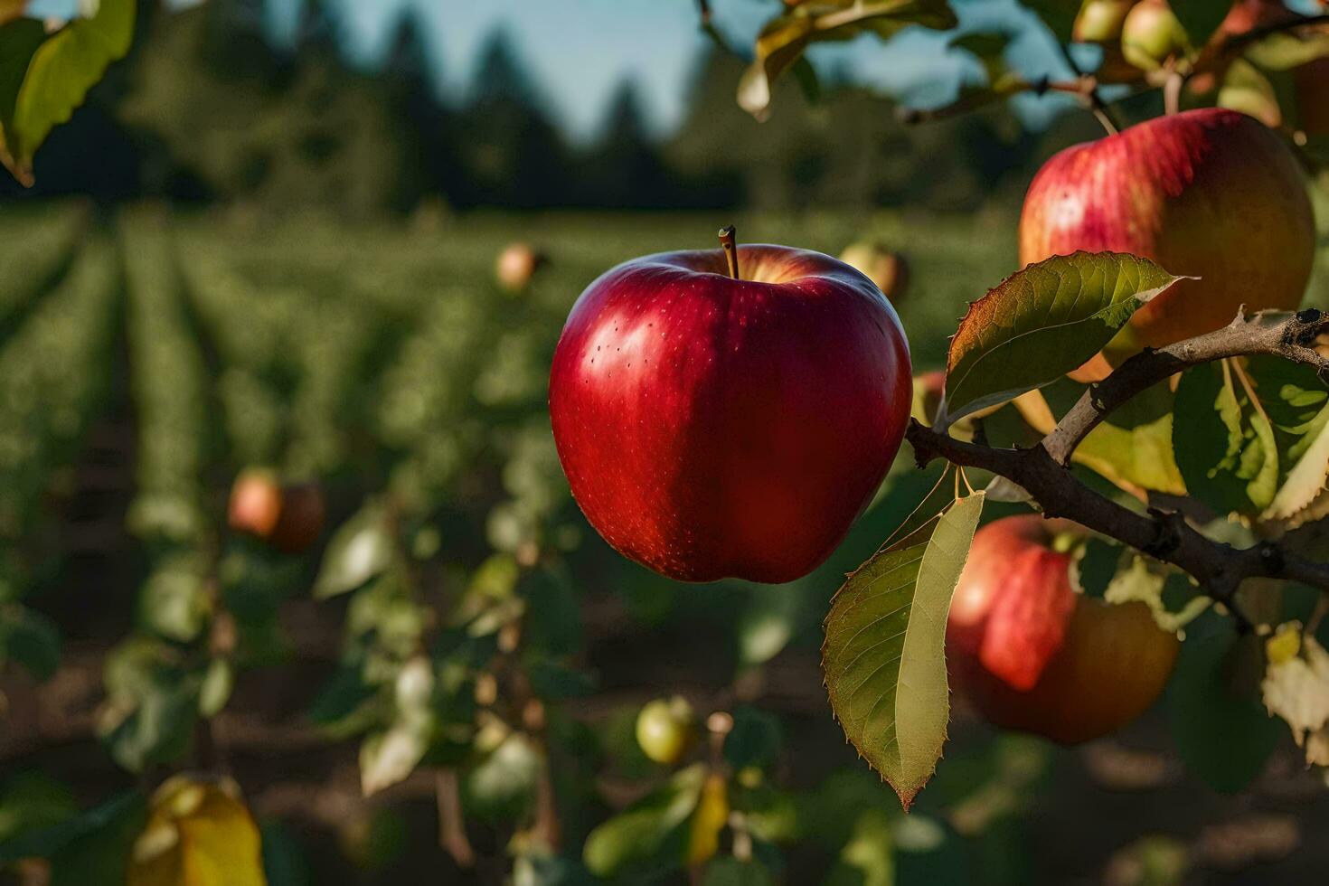 pommes sur une arbre dans un verger. généré par ai photo