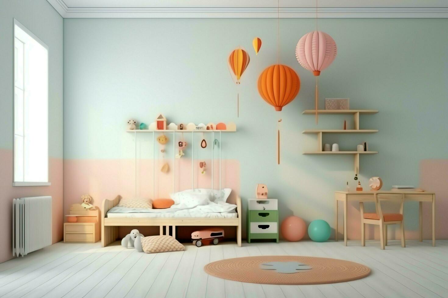 moderne enfant chambre intérieur conception dans maison avec décoration les enfants. coloré les enfants chambre concept par ai généré photo