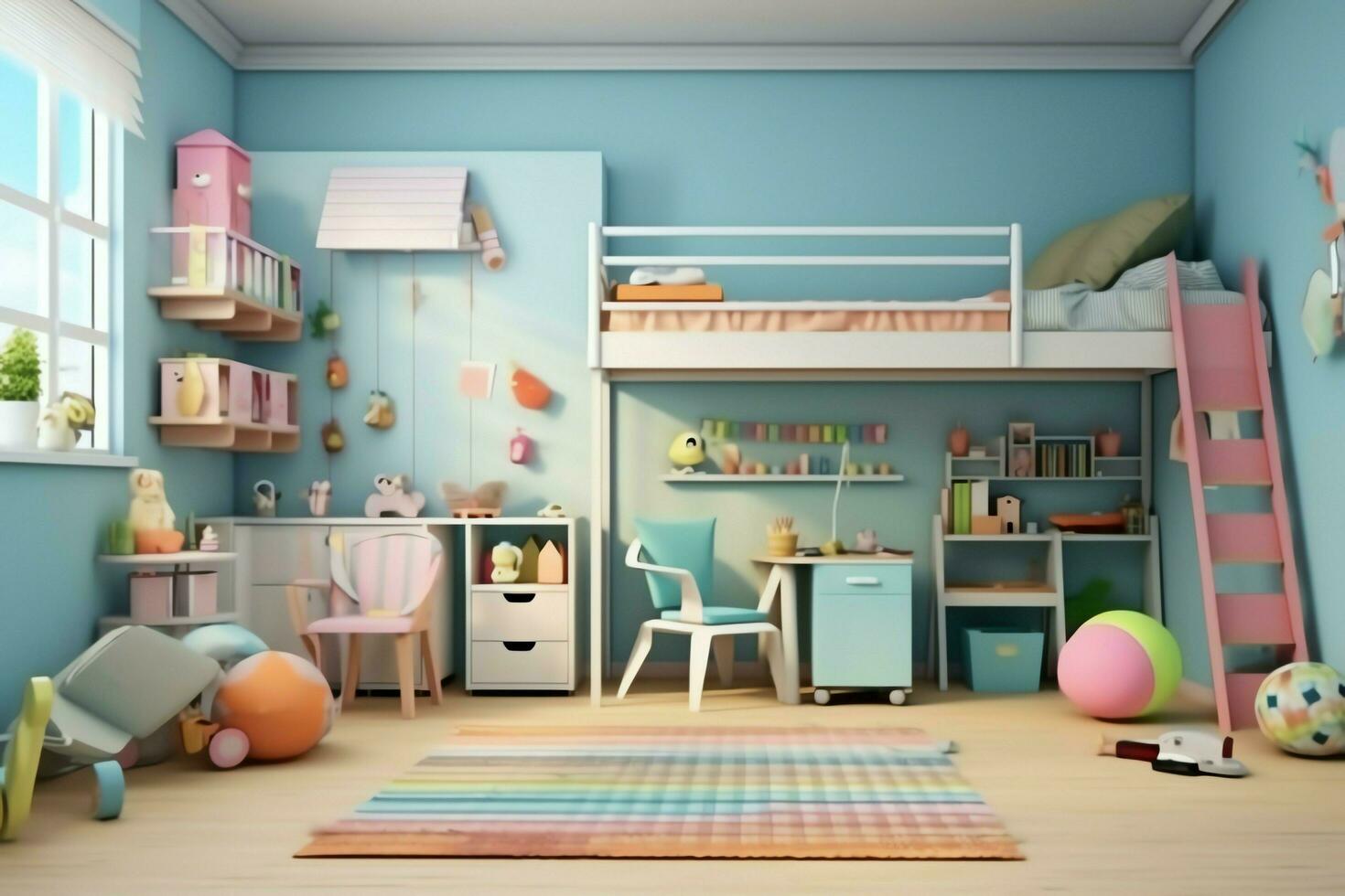 moderne enfant chambre intérieur conception dans maison avec décoration les enfants. coloré les enfants chambre concept par ai généré photo